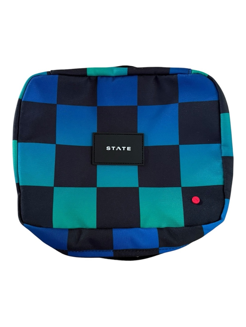 State Bensen toiletry blue checkerboard bag